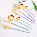 Ljojo 24Pcs Colorful Stainless Steel Gold Flatware Cutlery Set Western Kitchen Tableware