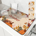 Autumn Harvest Maple Leaves Kitchen Drying Mat by Ljojo