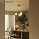 Ljojo Medieval Walnut Wood Glass Ball LED Pendant Lights Chandelier for Home Decoration
