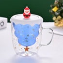 Ljojo 300ml Christmas Double Wall Glass Cup with Silicone Lid