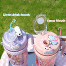 Ljojo 1000ML Plastic Water Bottle with Straw and Handle, Outdoor Sports Camping Double Drink Cup
