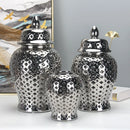 Ljojo™ Silvery Ceramic Hollow Out Storage Jar - Room Decor Bud Vase
