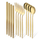 Ljojo 12-Piece Luxury Korean Tableware Set - Stainless Steel Cutlery Fork Spoon Chopsticks