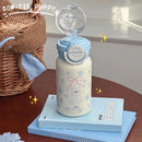 Ljojo 500ml Stainless Steel Tumbler with Straw, Handle - Cute Kawaii Design