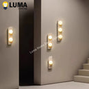 Ljojo Japanese Yellow Travertine Glass Ball Wall Sconce - Modern Stone Lamp