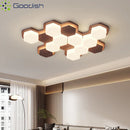 Industrial Bauhaus Wooden Honeycomb Waffle LED Ceiling Light Chandelier for Living Room by Ljojo