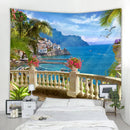 Ljojo 3D Faux Window Landscape Tapestry Wall Hanging for Bohemian Home Decor