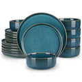 Ljojo 18/36 Piece Blue Ceramic Dinnerware Set Vertical Edge Reactive Glaze