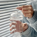 Ljojo 450ML Clear Glass Iced Coffee Cup with Lid and Straw, Stylish Transparent Drinkware