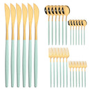 Ljojo Mint Gold Cutlery Set Stainless Steel Silverware Kitchen Tableware
