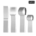 Ljojo 24pcs Stainless Steel Cutlery Set with Square Handle, Snakeskin Design