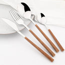 Ljojo 30Pcs Stainless Steel Cutlery Set with Imitation Wood Handle