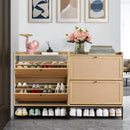 Ljojo™ Shoe Cabinet Duo: Wooden Narrow Storage, 2 Flip Drawers, Freestanding Organizer