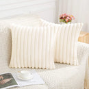 Ljojo Luxury Faux Fur Striped Pillow Covers White