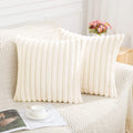 Ljojo Luxury Faux Fur Striped Pillow Covers White