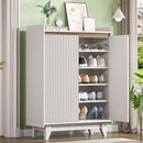 Ljojo™ White Fluted 5-Tier Shoe Cabinet, Adjustable Shelves, 43.7”H Tall Shoe Storage