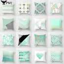 Light Blue Green Mint Geometric Print Boho Pillowcase Set by Ljojo