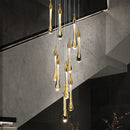 Ljojo Staircase Crystal Chandelier Water Drop Hanging Light Ceiling Suspension Pendant Lamp