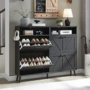 Ljojo™ Farmhouse Shoe Storage Cabinet with Barn Door Design & 4 Flip Drawers