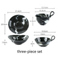 Ljojo Marble Pattern Ceramic Bowl with Handle, Set of 4