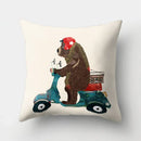 Ljojo Minimalist Spring Tree Landscape Pillow Cover - Bear Penguin Cartoon Animal Pillowcase