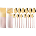 Gold Stainless Steel Cutlery Set by Ljojo - 24Pcs Western Tableware Flatware