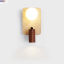 Ljojo Mid Century LED Wall Lamp Yellow Travertine Wood Light for Living Room