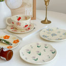 Hand-painted Flower Pattern Coffee Mug Set with Saucers by Ljojo