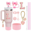 Ljojo 10-Piece Cup Accessories Set with Straws, Brush, Flower Charm, & Spill-Proof Stopper