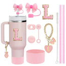 Ljojo 10-Piece Cup Accessories Set with Straws, Brush, Flower Charm, & Spill-Proof Stopper