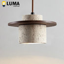 Yellow Travertine Pendant Light Chandelier with Round Wood Bedside Lamp by Ljojo