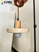 Ljojo Yellow Travertine Pendant Light Stone Wood Hanging Lamp for Kitchen Island Restaurant Decor