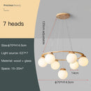 Nordic Style Wood LED Chandelier Modern Ring Lamp Glass Ball Decor Pendant Lights