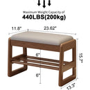 Ljojo™ Walnut Shoe Storage Bench with Cushion and Organizer