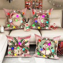 Ljojo LED Light Luminous Pillowcase with Garland Santa Claus Snowman Pattern