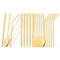 Ljojo Mirror Black Flatware Set: 18Pcs Stainless Steel Cutlery, Chopsticks, Spoon, Straws