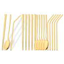 Ljojo Mirror Black Flatware Set: 18Pcs Stainless Steel Cutlery, Chopsticks, Spoon, Straws