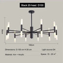 Ljojo Luxury Multi-Head Branch Chandelier Black/Gold LED Art for Home & Restaurant