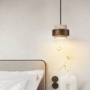 Ljojo LED Wood Pendant Lamp with Natural Stone - Adjustable Wire Hanging Fixture