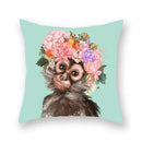 Floral Animal Painting Pillowcase Pink Cat Dog Llama Sofa Cushion Cover Home Decor