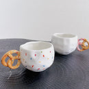 Ljojo 350ML Ceramic Coffee Cup with Bread Knot Handle - White