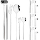 Ljojo 24pc Stainless Steel Cutlery Set - Knife Fork Spoon Teaspoon Mirror Flatware