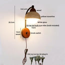 Ljojo LED Wall Lights Bathroom Decor Pull Chain Switch Black Iron Yellow Travertine