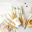 Ljojo 12-Piece Silicone Kitchen Utensil Set with PP Handle and Storage Bucket