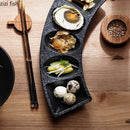 Ljojo Matte Stone Curved Plate: Patterned Ceramic Dessert Sushi Snack Molecular Cuisine Plate