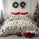 Ljojo 3D Christmas Tree Deer Print Duvet Cover Set - Festive Seasonal Bedroom Decor