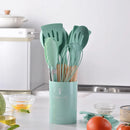 Ljojo 12-Piece Silicone Utensils Set with Wooden Handles for Non-Stick Cooking