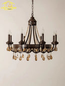 American Retro Iron Crystal Chandelier Lighting LED E14 Hanging Lamp for Living Room by Ljojo