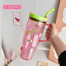 Ljojo 1300ml Tumbler Cup with Handle, Lid, Straw - Big Plastic Travel Drink Bottle