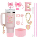 Ljojo 10-Piece Cup Accessories Set with Straws, Brush, Flower Charm, & Spill-Proof Stopper